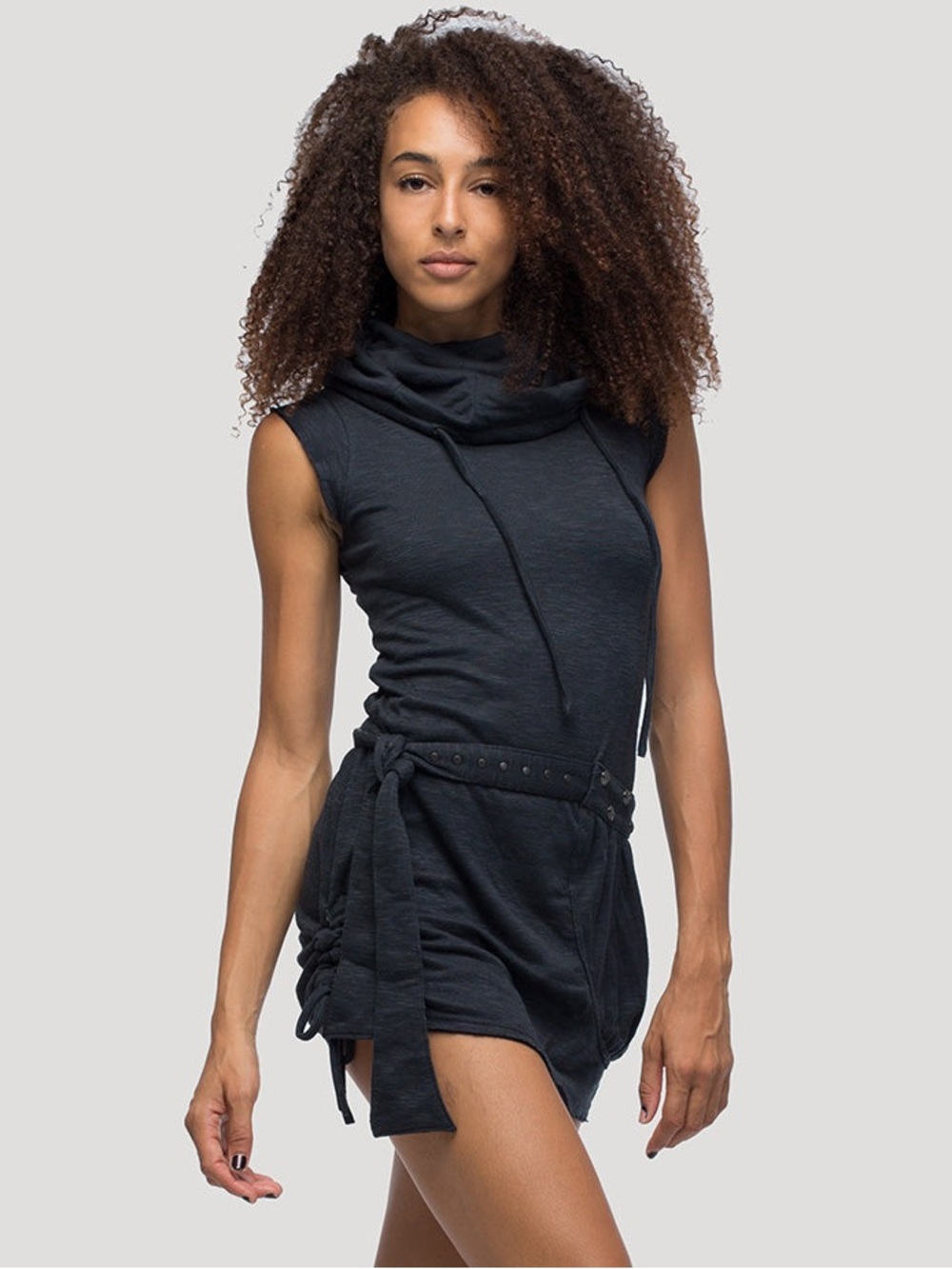 PSYLO Black Soba Sleeveless Turtleneck Dress